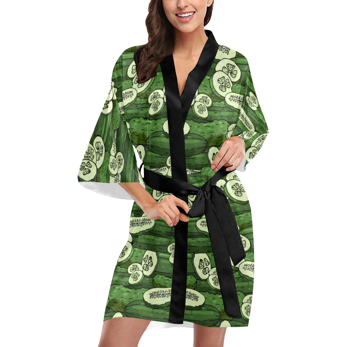 Cucumber Pattern Print Design CC01 Women's Short Kimono