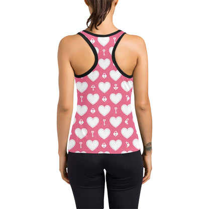 Heart Key Pattern Print Design HE09 Women's Racerback Tank Top