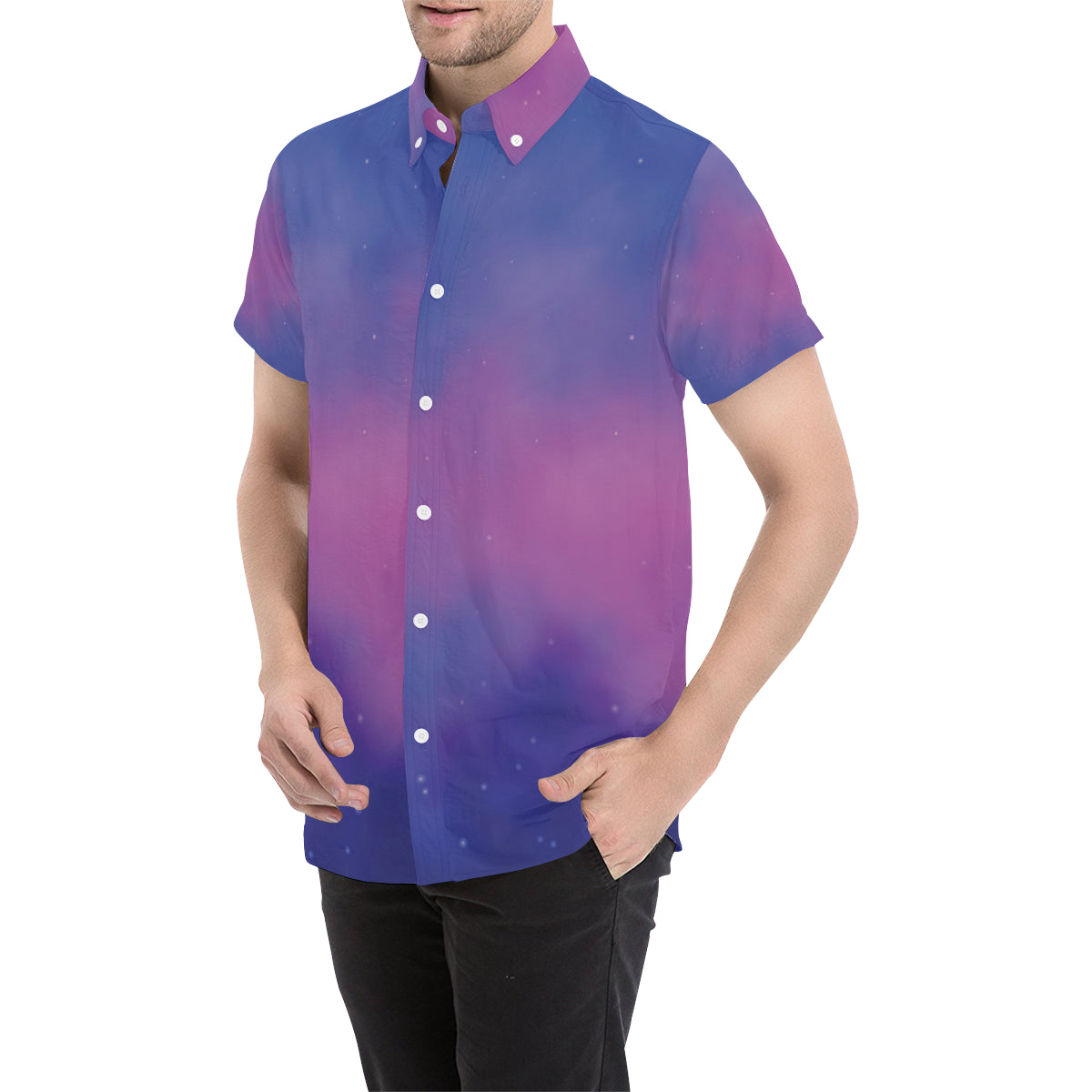 Nebula Pattern Print Design A05 Men's Short Sleeve Button Up Shirt