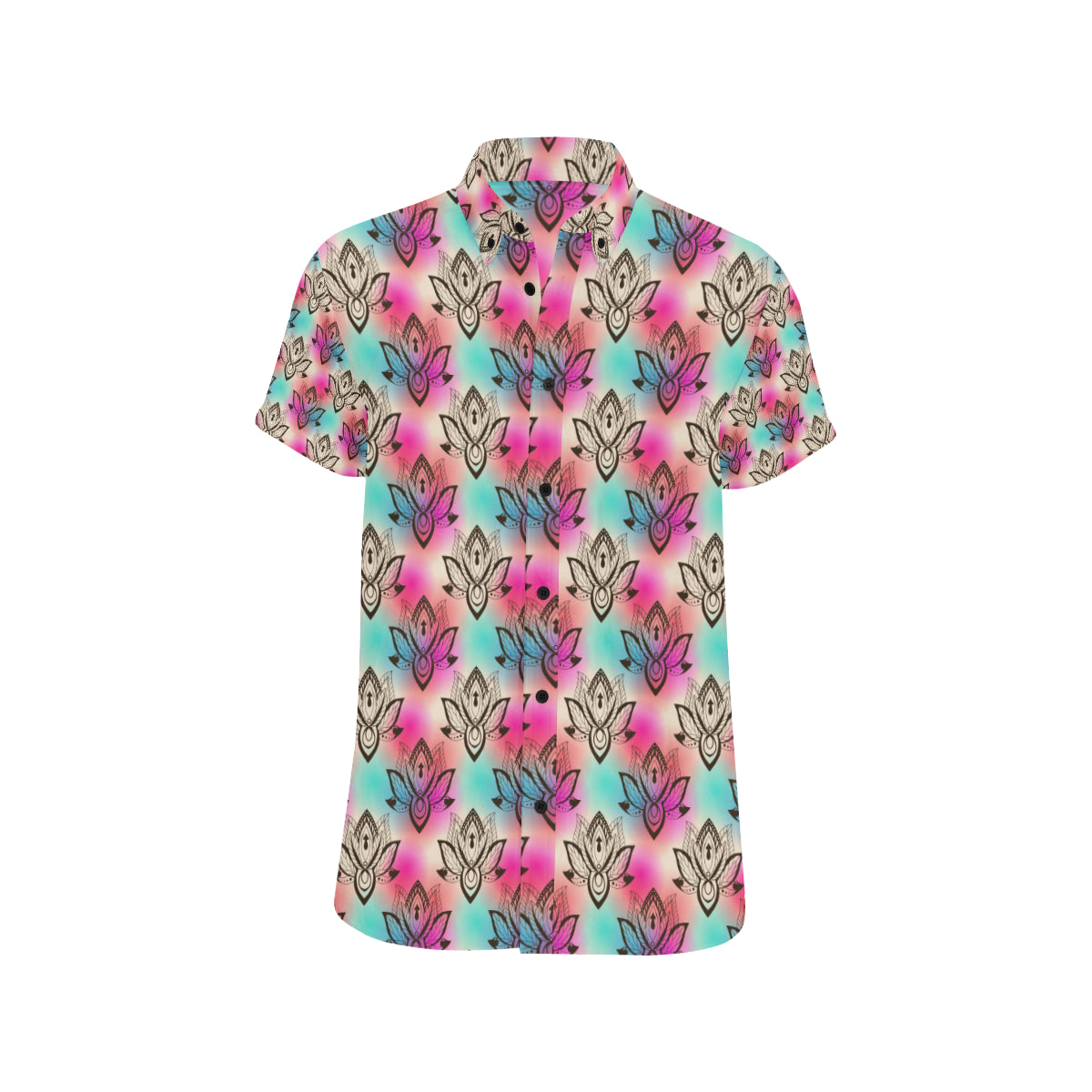 lotus Boho Pattern Print Design LO02 Men's Short Sleeve Button Up Shirt