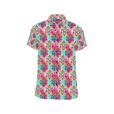 lotus Boho Pattern Print Design LO02 Men's Short Sleeve Button Up Shirt