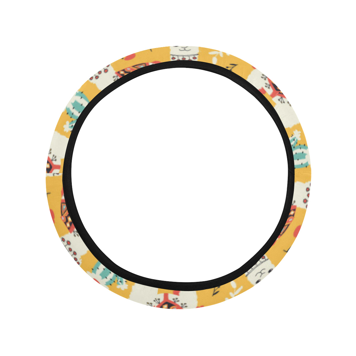 Llama Cute Themed Print Steering Wheel Cover with Elastic Edge