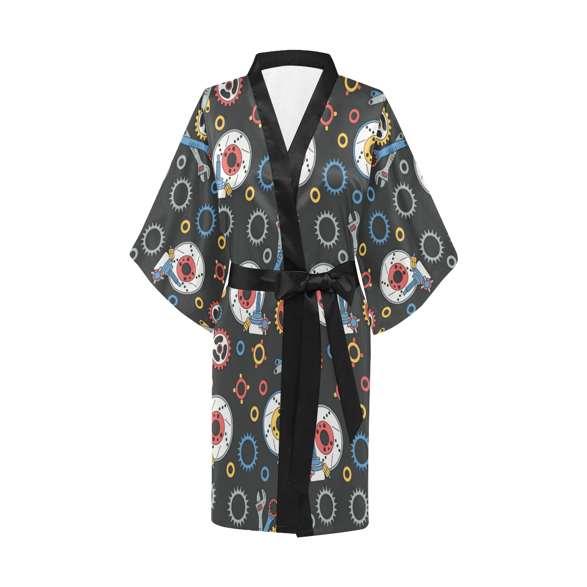 Mechanic Pattern Print Design 01 Women's Short Kimono