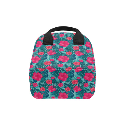 Red Hibiscus Pattern Print Design HB017 Insulated Lunch Bag