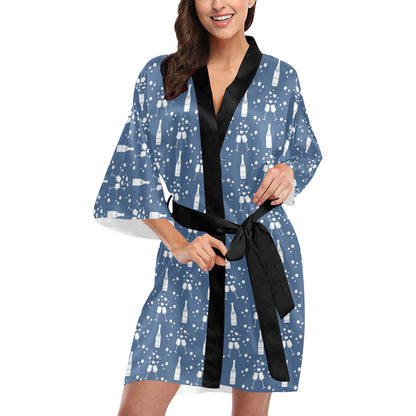 Champagne Pattern Print Design 05 Women's Short Kimono