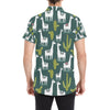 Llama Cactus Pattern Print Design 02 Men's Short Sleeve Button Up Shirt