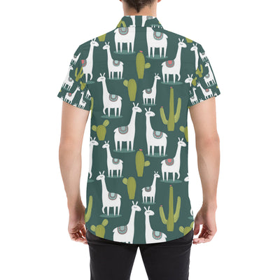 Llama Cactus Pattern Print Design 02 Men's Short Sleeve Button Up Shirt