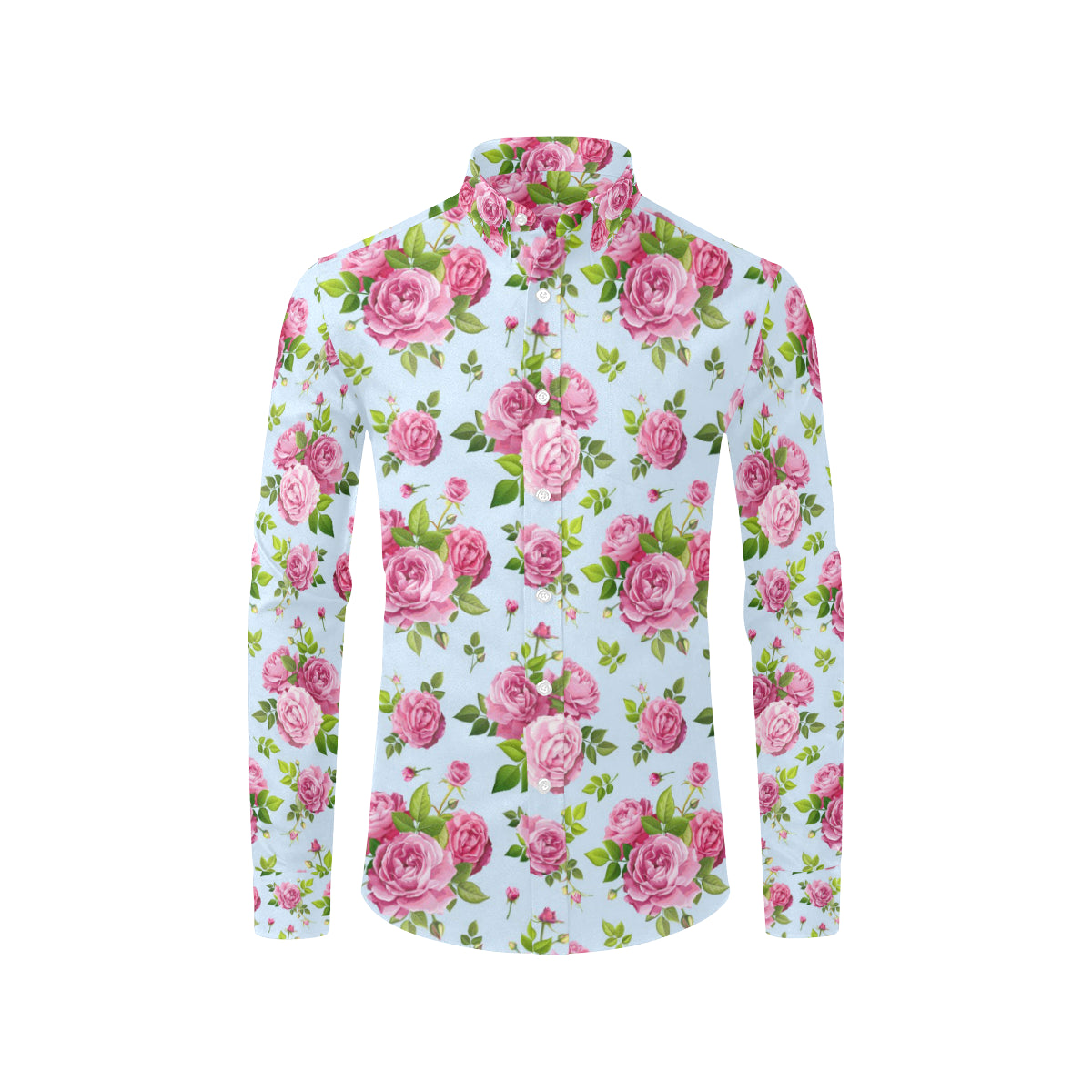 Rose Pink Pattern Print Design RO08 Men's Long Sleeve Shirt
