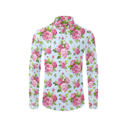 Rose Pink Pattern Print Design RO08 Men's Long Sleeve Shirt