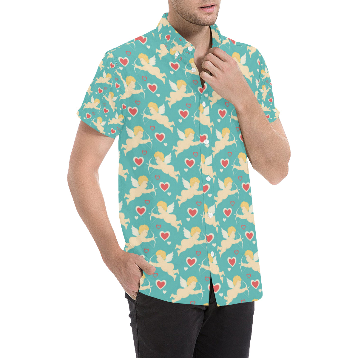Cupid Pattern Print Design 01 Men's Short Sleeve Button Up Shirt