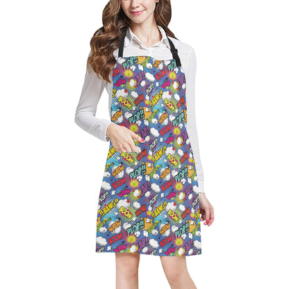 Comic Book Pattern Print Design 02 Apron with Pocket