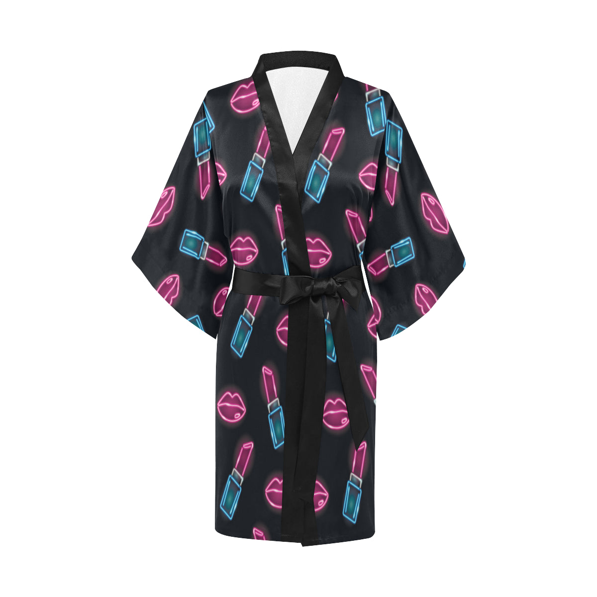 Lipstick Color Neon Pattern Print Design 03 Women's Short Kimono