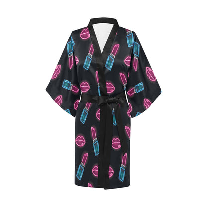 Lipstick Color Neon Pattern Print Design 03 Women's Short Kimono