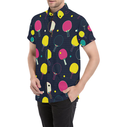 Ping Pong Pattern Print Design A04 Men's Short Sleeve Button Up Shirt
