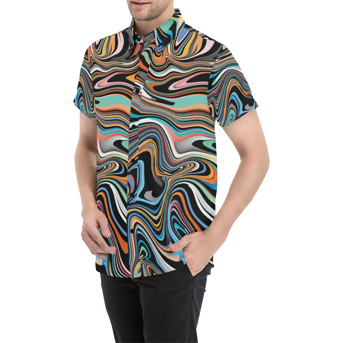Liquid Pattern Print Design 02 Men's Short Sleeve Button Up Shirt