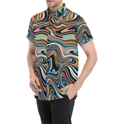 Liquid Pattern Print Design 02 Men's Short Sleeve Button Up Shirt