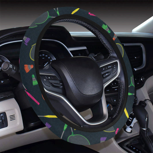 Badminton Pattern Print Design 04 Steering Wheel Cover with Elastic Edge