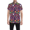 Flower Power Peace Design Print Men's Short Sleeve Button Up Shirt