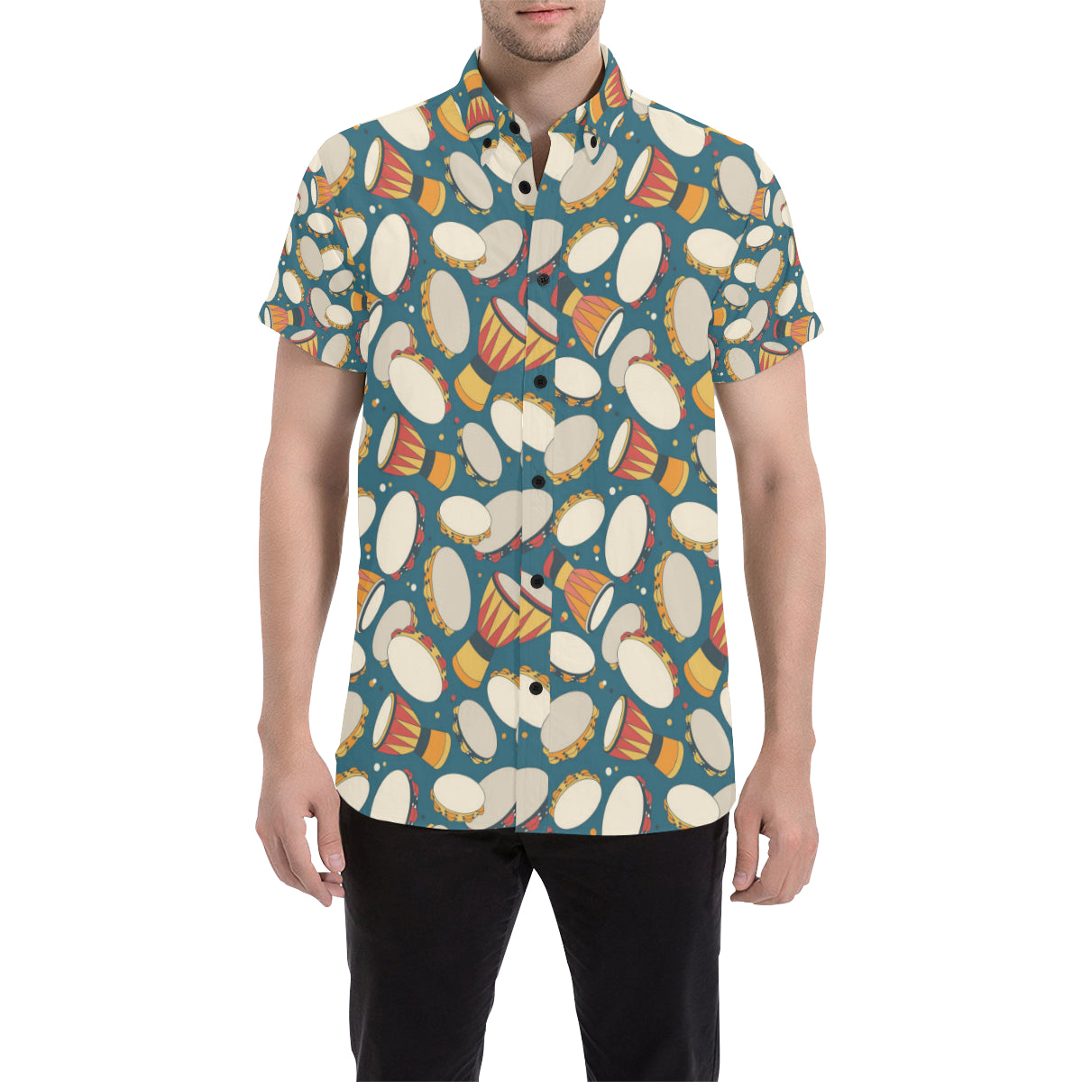 Tambourine Pattern Print Design 01 Men's Short Sleeve Button Up Shirt