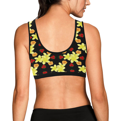 Yellow Plumeria Pattern Print Design PM04 Sports Bra