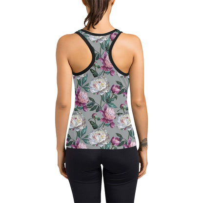 Peony Pattern Print Design PE01 Women's Racerback Tank Top