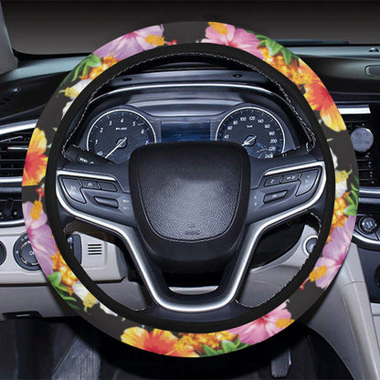 Pineapple Hibiscus Steering Wheel Cover with Elastic Edge