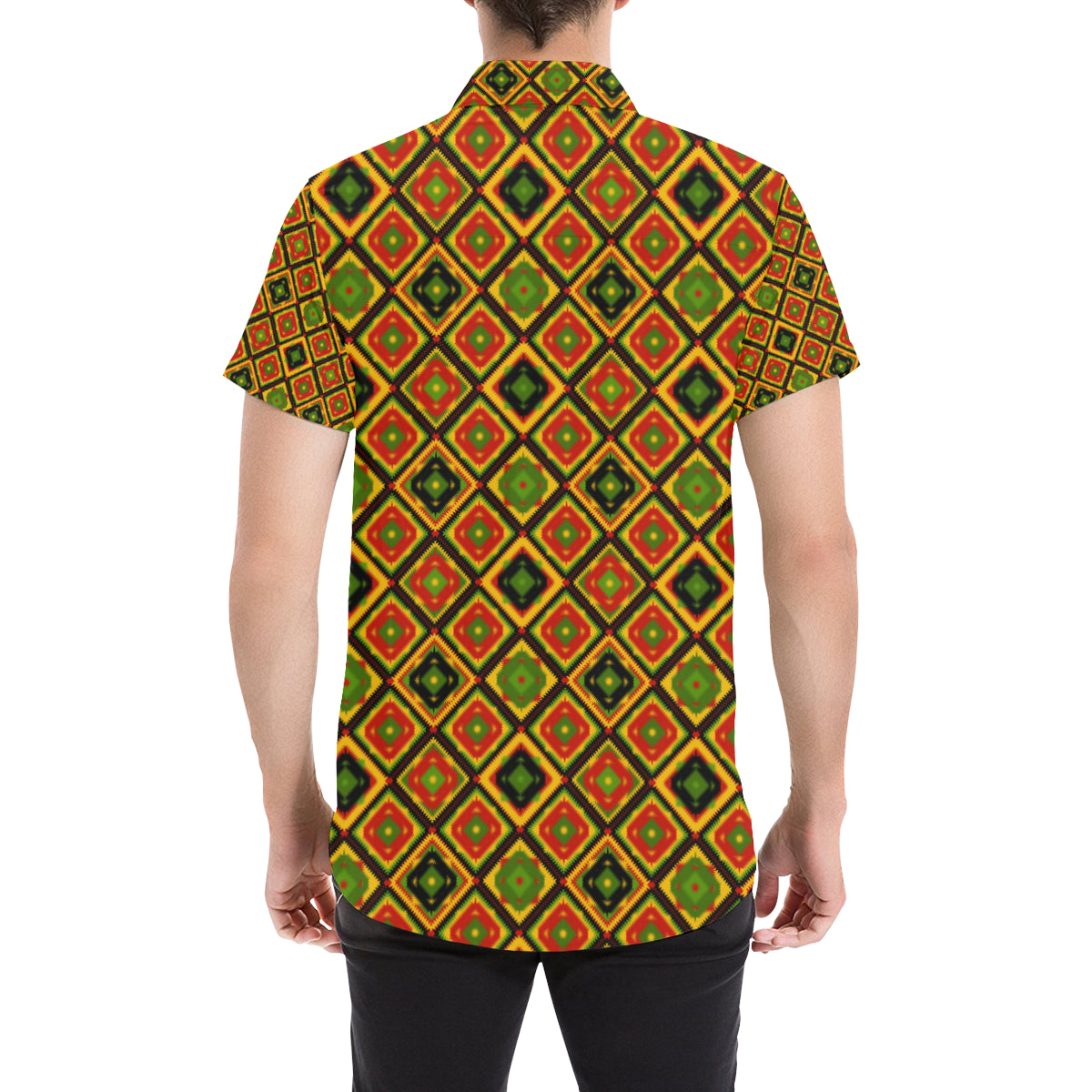 Rasta Reggae Color Pattern Men's Short Sleeve Button Up Shirt