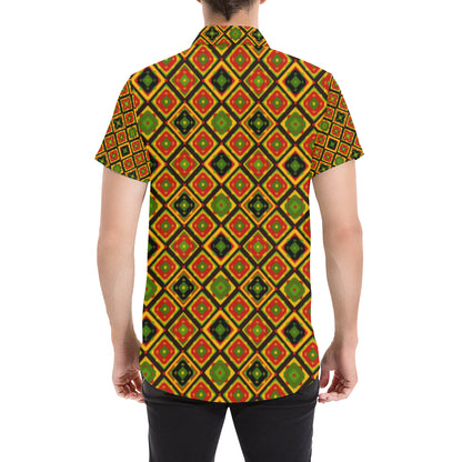 Rasta Reggae Color Pattern Men's Short Sleeve Button Up Shirt