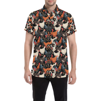 Chicken Print Pattern Men's Short Sleeve Button Up Shirt