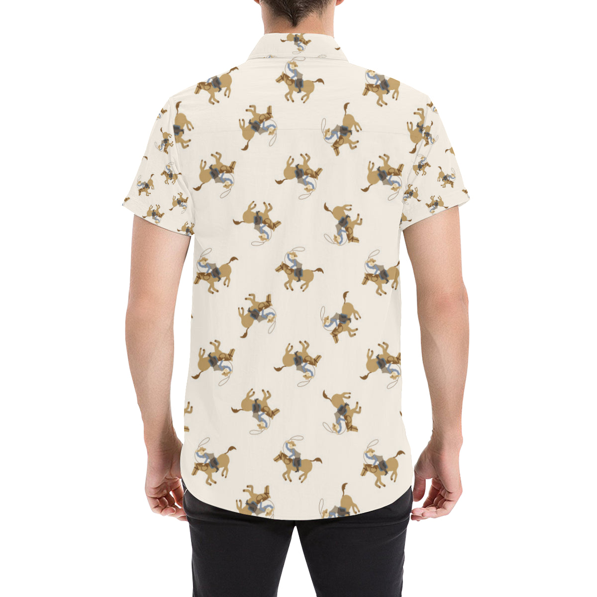 Cowboy Pattern Print Design 01 Men's Short Sleeve Button Up Shirt