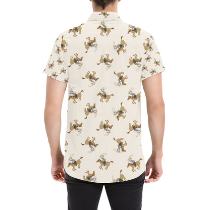 Cowboy Pattern Print Design 01 Men's Short Sleeve Button Up Shirt