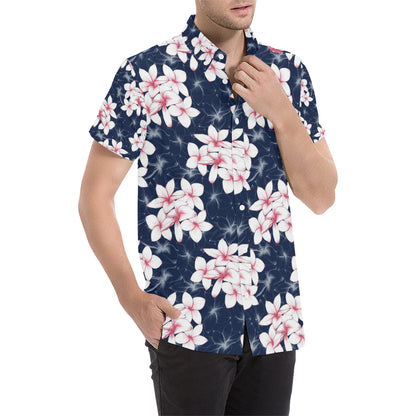 Plumeria Pattern Print Design PM017 Men's Short Sleeve Button Up Shirt