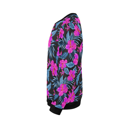 Neon Pink Hibiscus Pattern Print Design HB015 Men Long Sleeve Sweatshirt