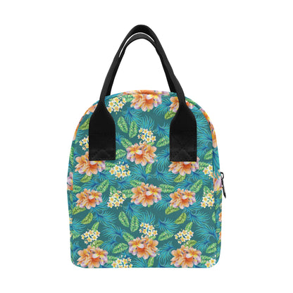 Plumeria Tropical Flower Design Print Insulated Lunch Bag