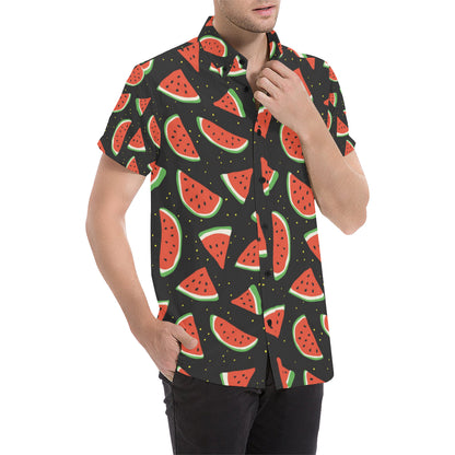 Watermelon Pattern Print Design WM09 Men's Short Sleeve Button Up Shirt