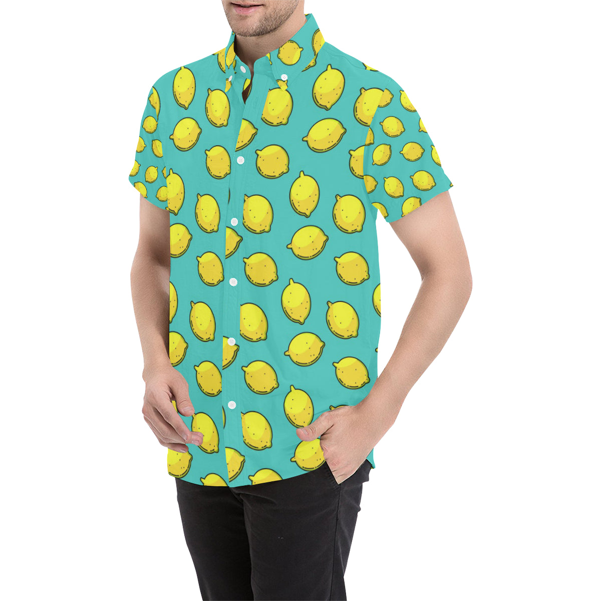 Lemon Pattern Print Design LM04 Men's Short Sleeve Button Up Shirt