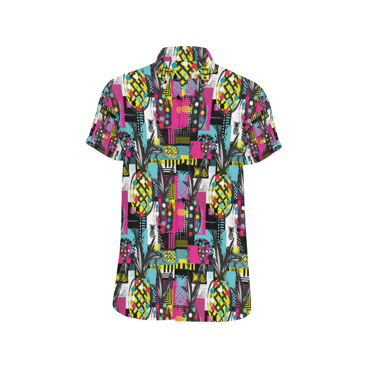 Pop Art Pineapple Pattern Print Design A02 Men's Short Sleeve Button Up Shirt