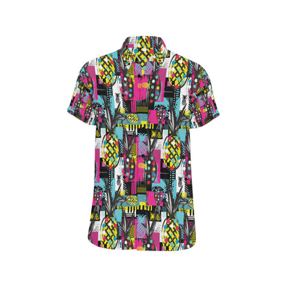 Pop Art Pineapple Pattern Print Design A02 Men's Short Sleeve Button Up Shirt