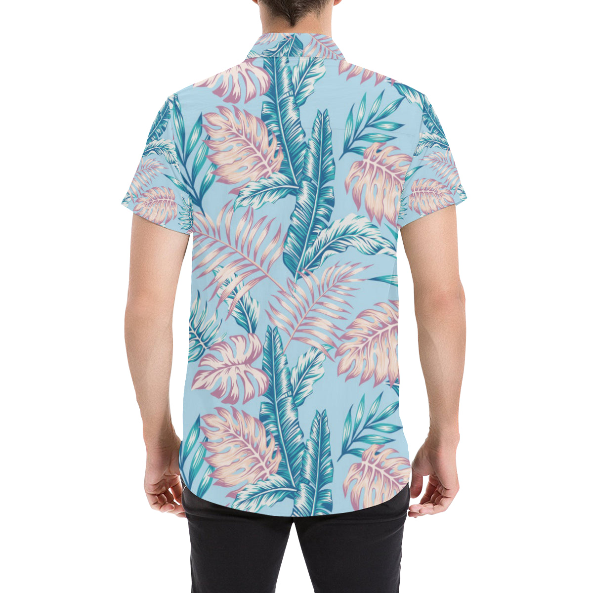 Tropical Flower Pattern Print Design TF01 Men's Short Sleeve Button Up Shirt