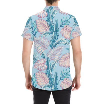 Tropical Flower Pattern Print Design TF01 Men's Short Sleeve Button Up Shirt
