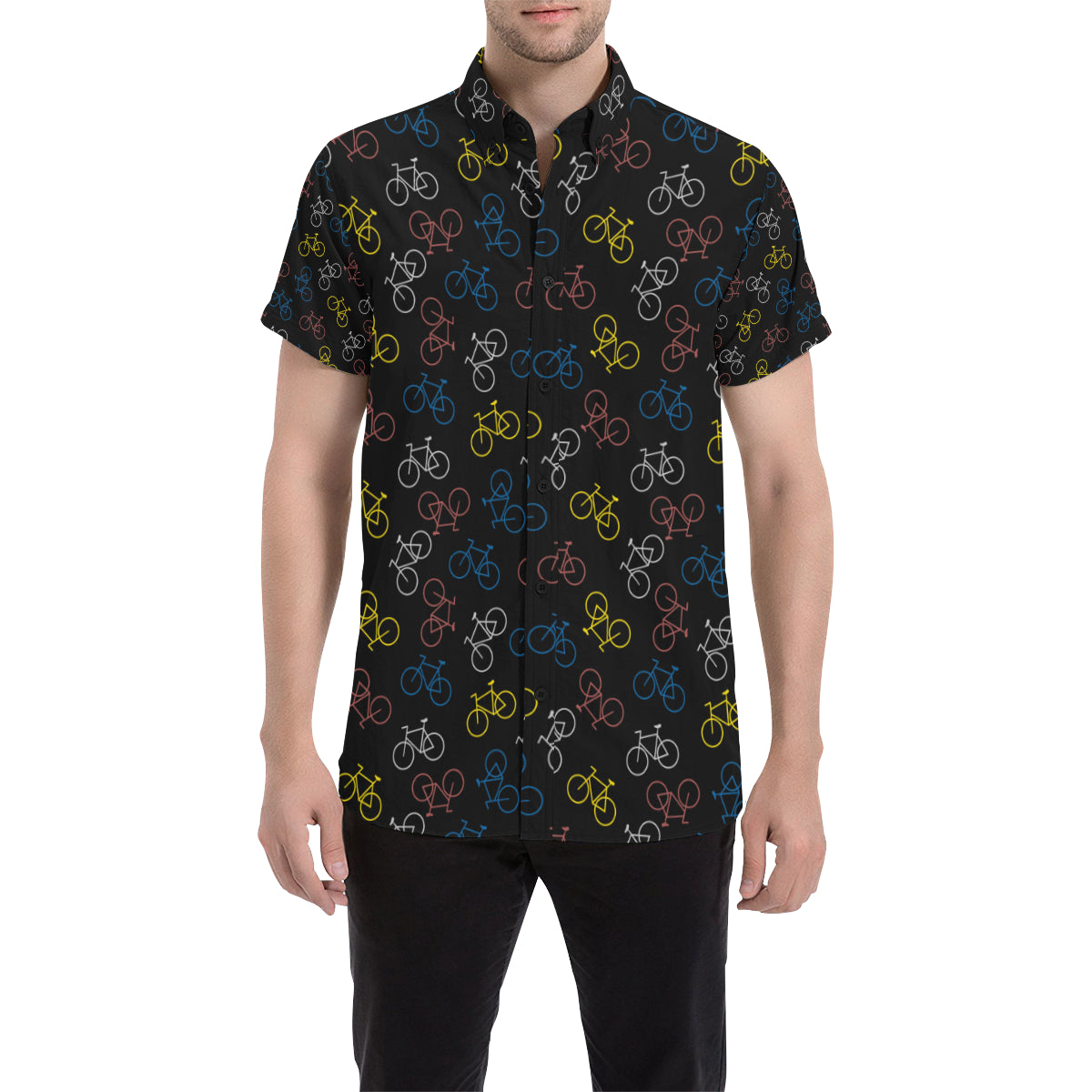 Bicycle Pattern Print Design 03 Men's Short Sleeve Button Up Shirt