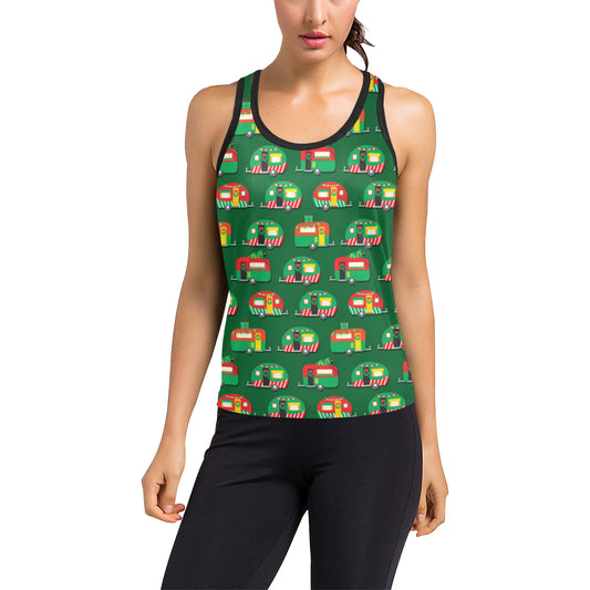 Camper Camping Christmas Themed Print Women's Racerback Tank Top