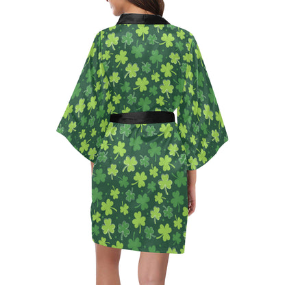 Clover  Pattern Print Design 02 Women's Short Kimono