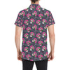 Sugar Skull Pink Rose Themed Print Men's Short Sleeve Button Up Shirt