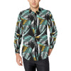 Gold Glitter Cyan Tropical Palm Leaves Men's Long Sleeve Shirt