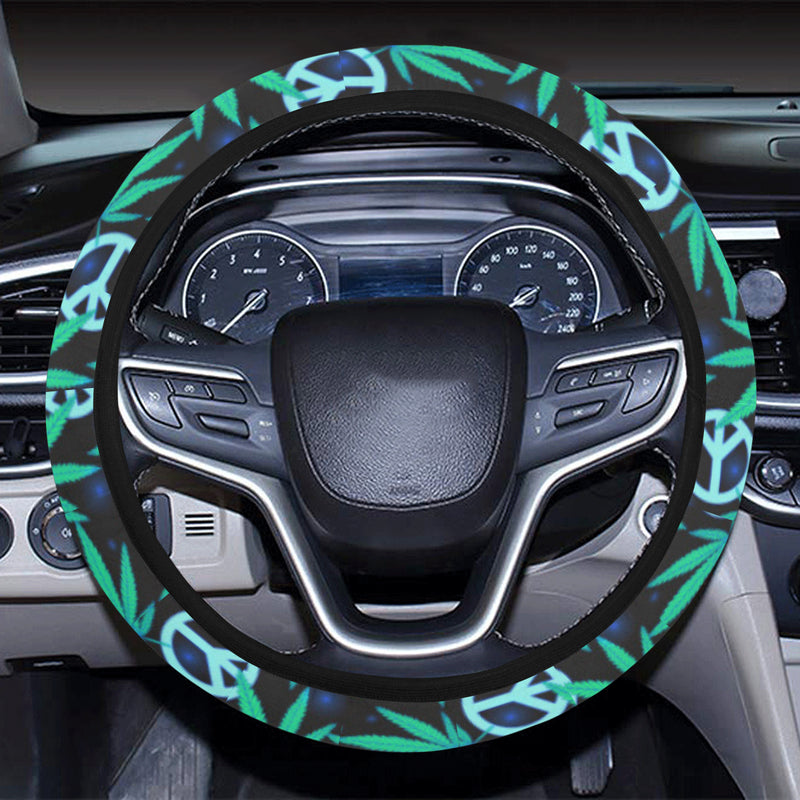 Peace Sign Themed Design Print Steering Wheel Cover with Elastic Edge