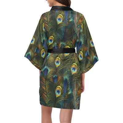 Peacock Feather Pattern Print Design A03 Women's Short Kimono