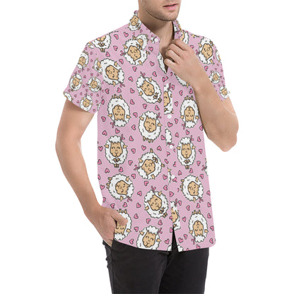 Sheep Cute Pattern Print Design 01 Men's Short Sleeve Button Up Shirt