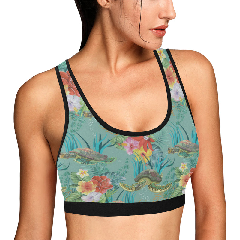 Sea Turtle Pattern Print Design T012 Sports Bra