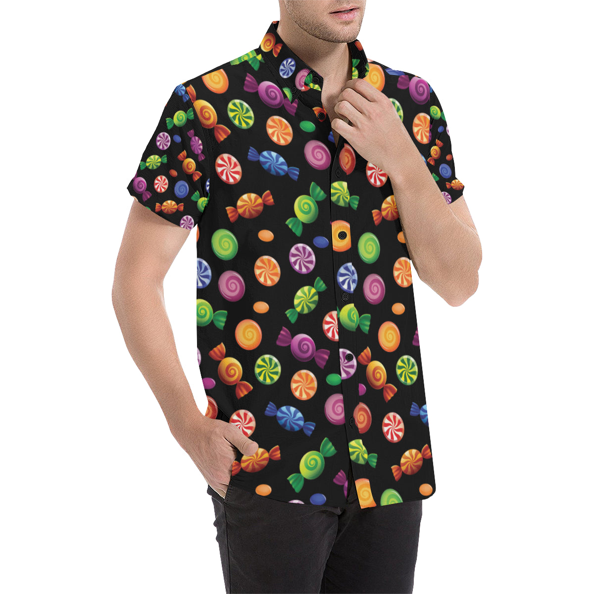 Candy Pattern Print Design 01 Men's Short Sleeve Button Up Shirt
